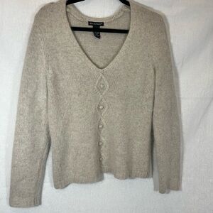 Alexandra Bartlett Women's Cream Angora Wool Blend V-Neck Sweater Size Large